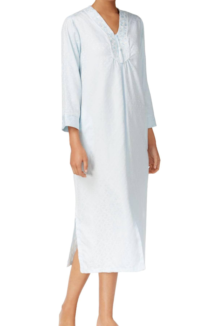 Miss Elaine Blue Brushed-Back Satin Zip-Front Long Robe