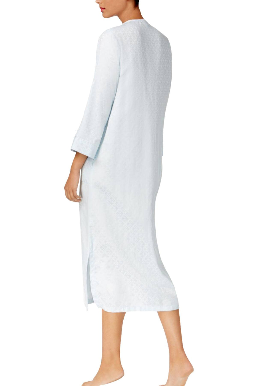 Miss Elaine Blue Brushed-Back Satin Zip-Front Long Robe