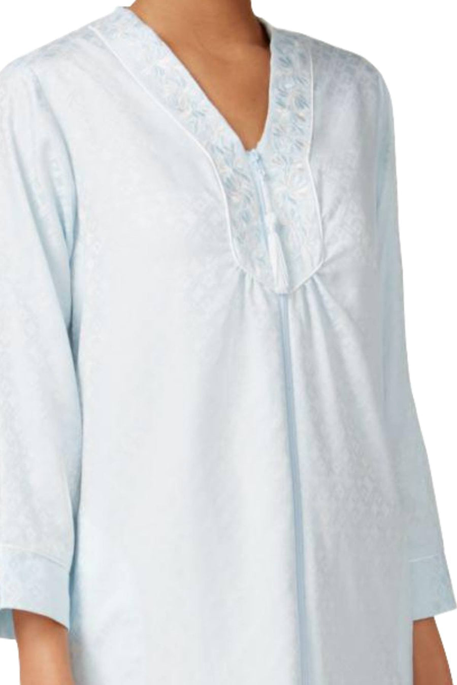 Miss Elaine Blue Brushed-Back Satin Zip-Front Long Robe