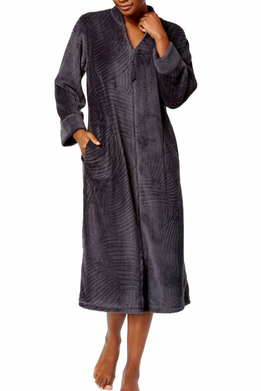 Miss Elaine Charcoal-Grey Brushed-Fleece Robe