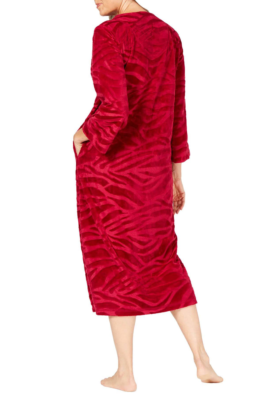 Miss Elaine Cranberry MicroEmbossed Velour Long Zip Robe