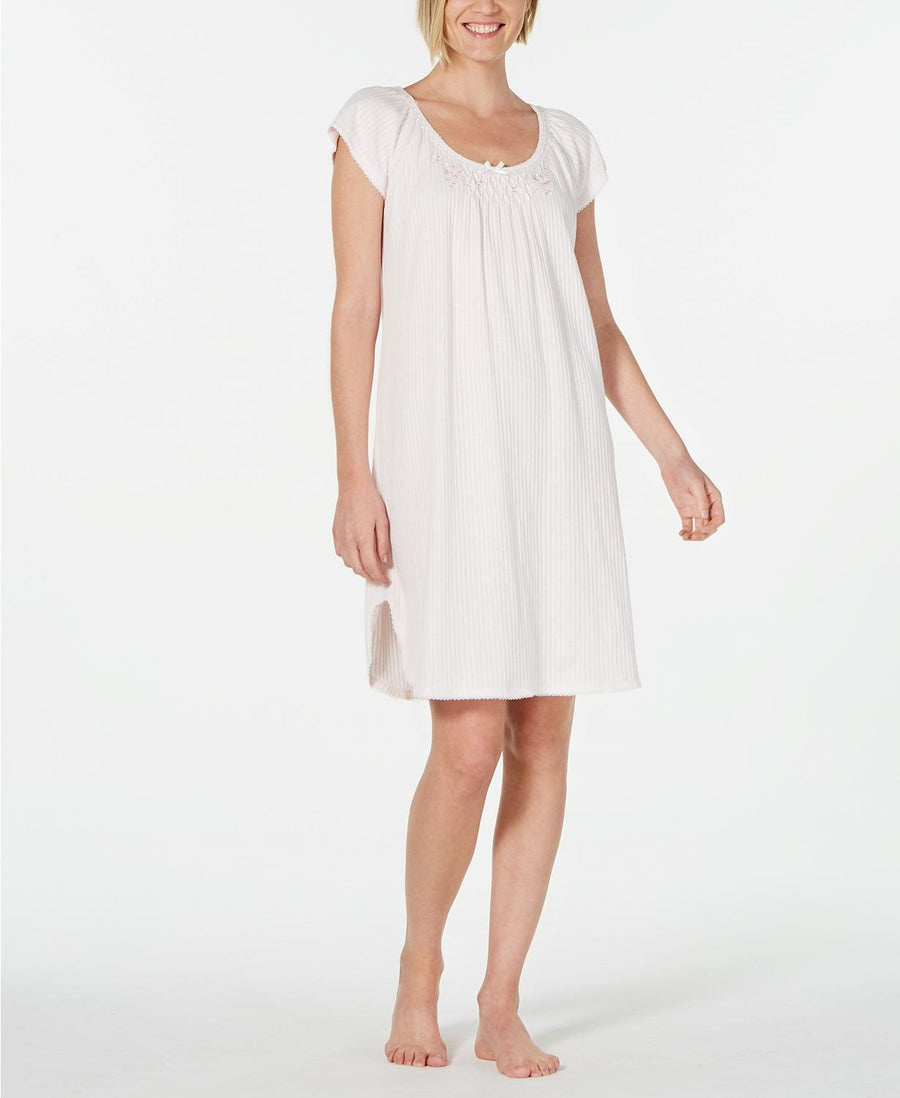 Miss Elaine Embroidered Smocking Trim Nightgown in Pink