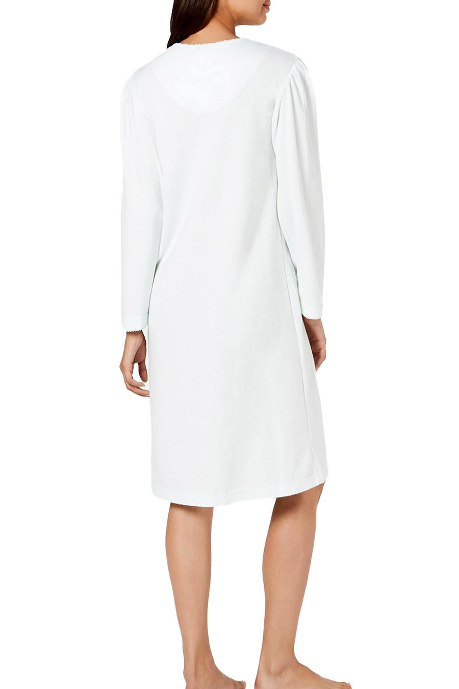 Miss Elaine Embroidery Trimmed Brushed Knit Nightgown in Sage