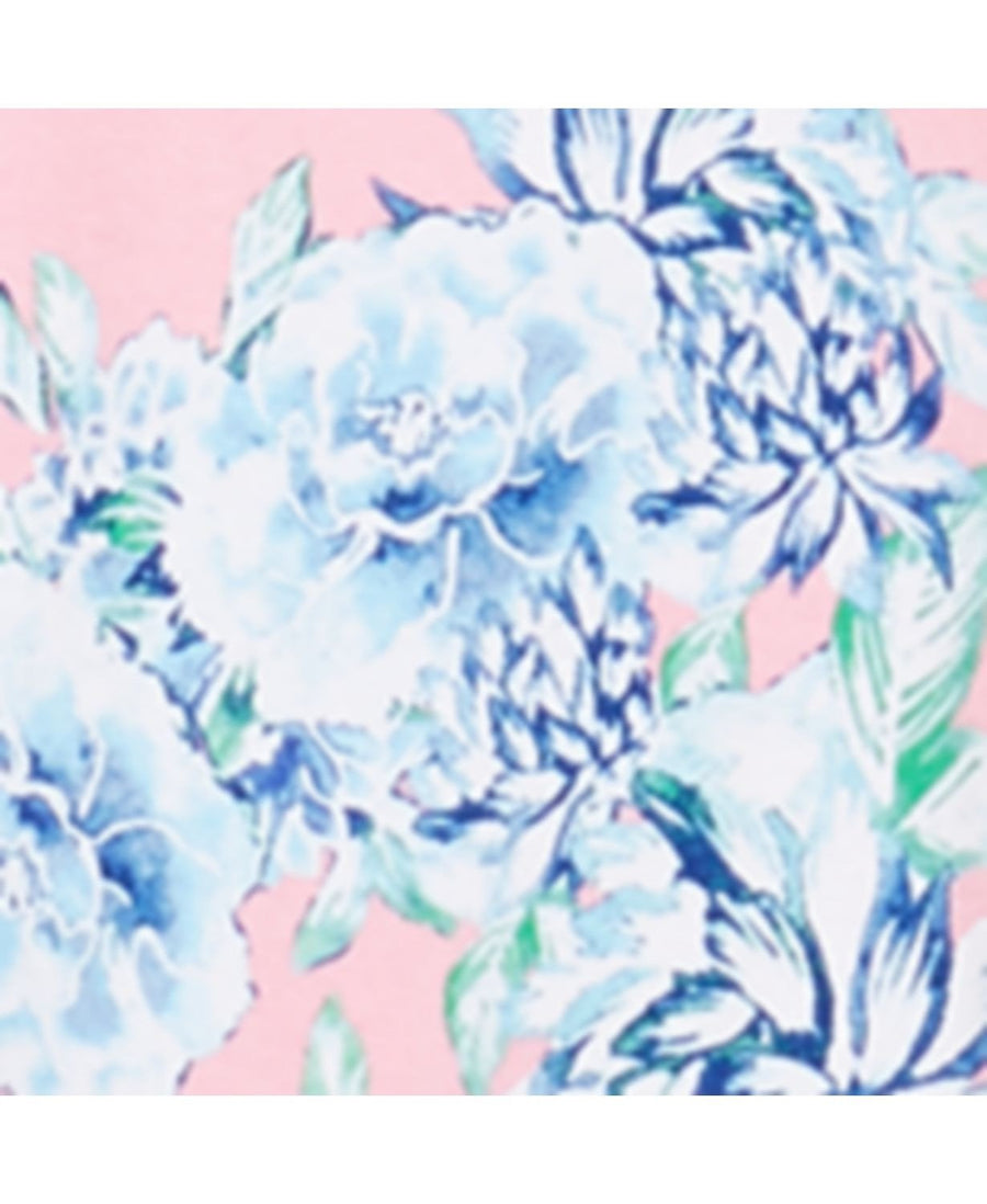 Miss Elaine Flower Print Interlock Knit Zip Up Robe in Blue/Pink