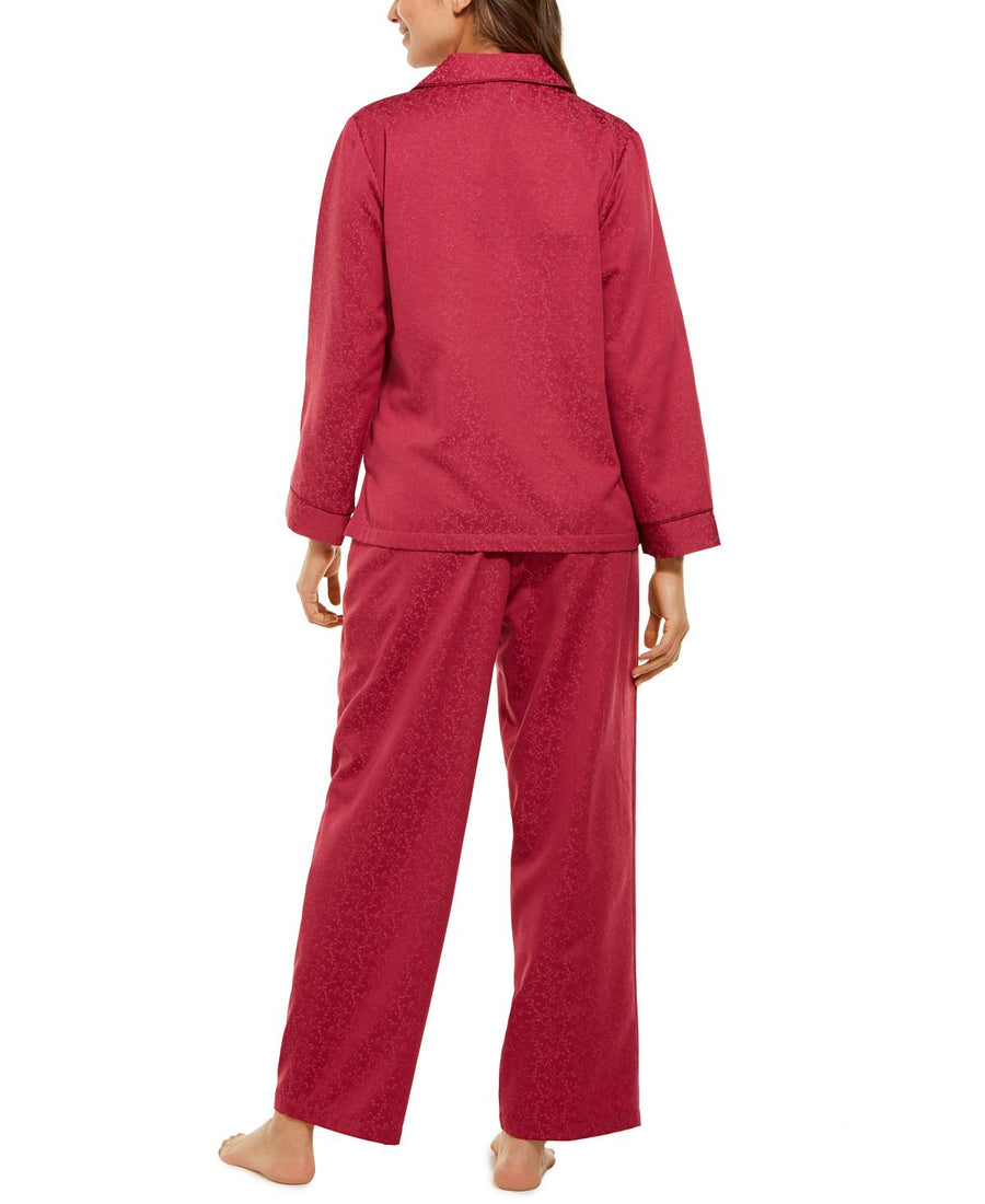 Miss Elaine Jacquard Brushed Back Satin Pajama Set Cranberry