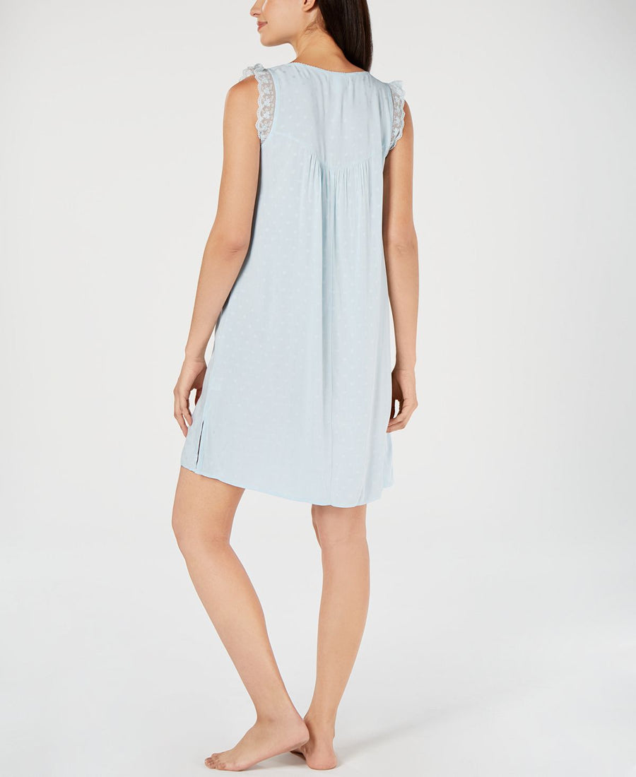 Miss Elaine Lace Ruffle Sleeveless Chemise Nightgown Crystal Blue