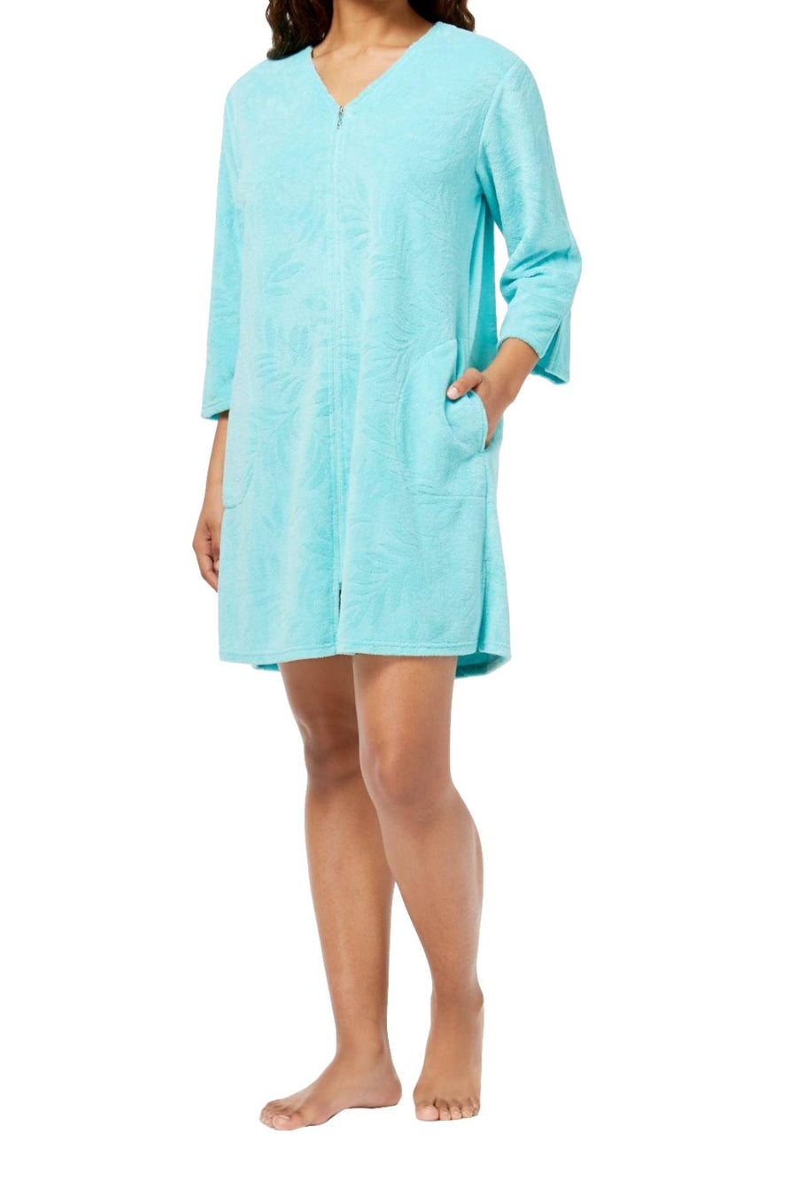 Miss Elaine Mint Terry-Knit Short Robe