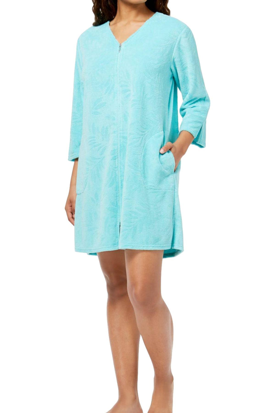 Miss Elaine Mint Terry-Knit Short Robe