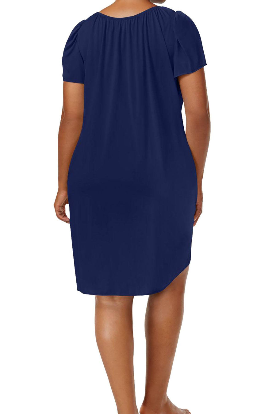 Miss Elaine Navy Tricot Flutter-Sleeve Nightgown