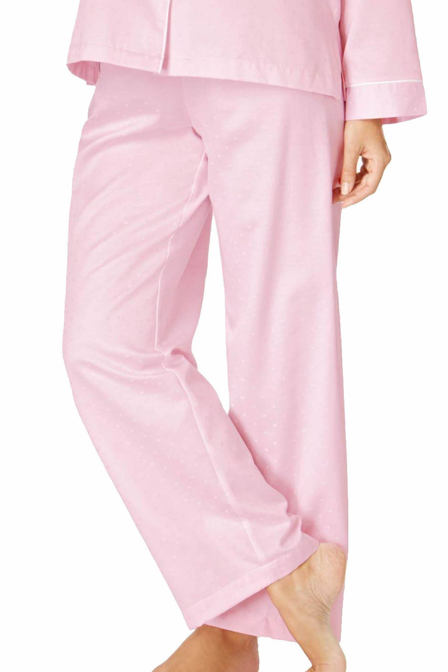 Miss Elaine PETITE Pink Jacquard-Dot Brushed-Back Satin 2-Piece PJ Set