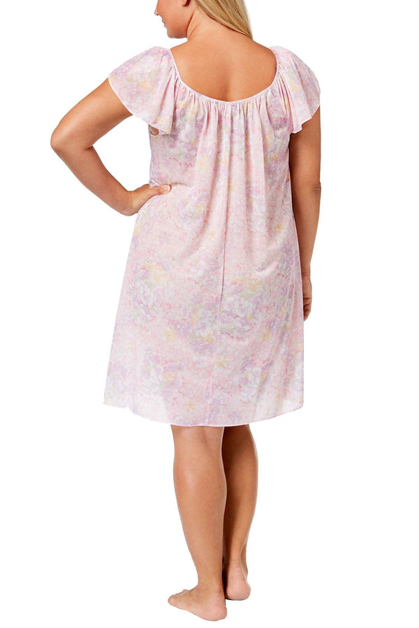 Miss Elaine PLUS Pink Pansy-Printed Short Nightgown