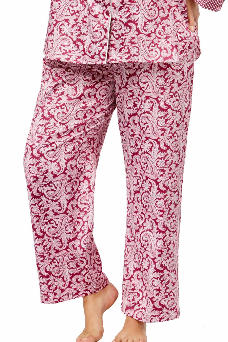 Miss Elaine PLUS Wine/Paisley Contrast-Cuff Pajama Set