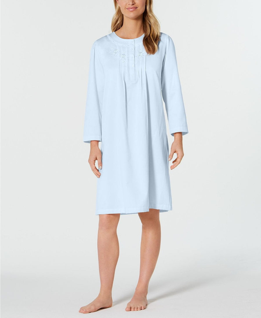 Miss Elaine Petite Brushed Back Satin Nightgown in Blue