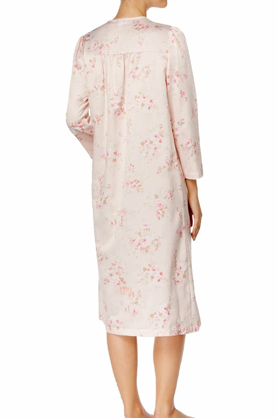 Miss Elaine Pink-Bouquet Floral-Print Picot-Trim Nightgown