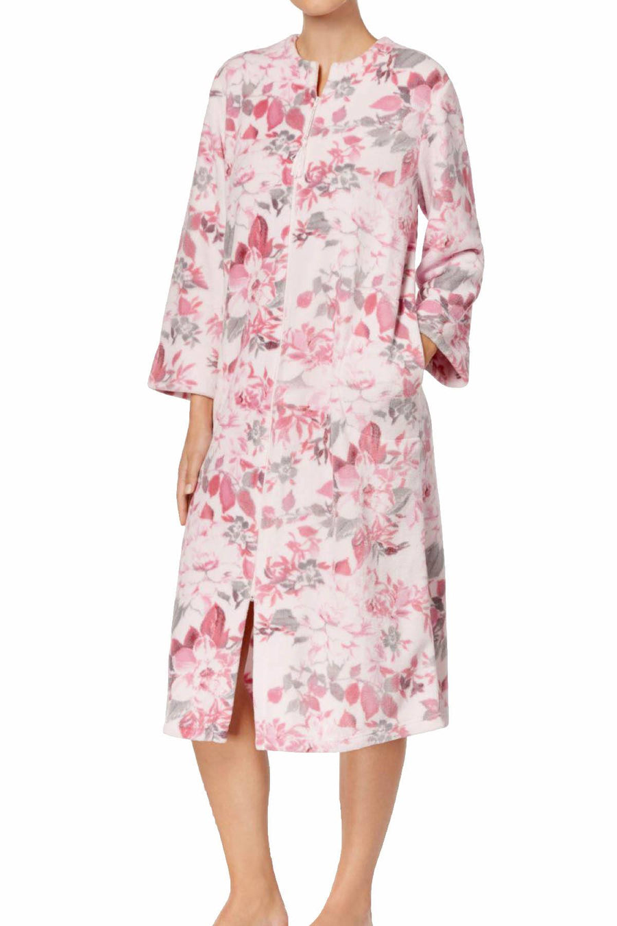 Miss Elaine Pink-Floral Printed Fleece Robe