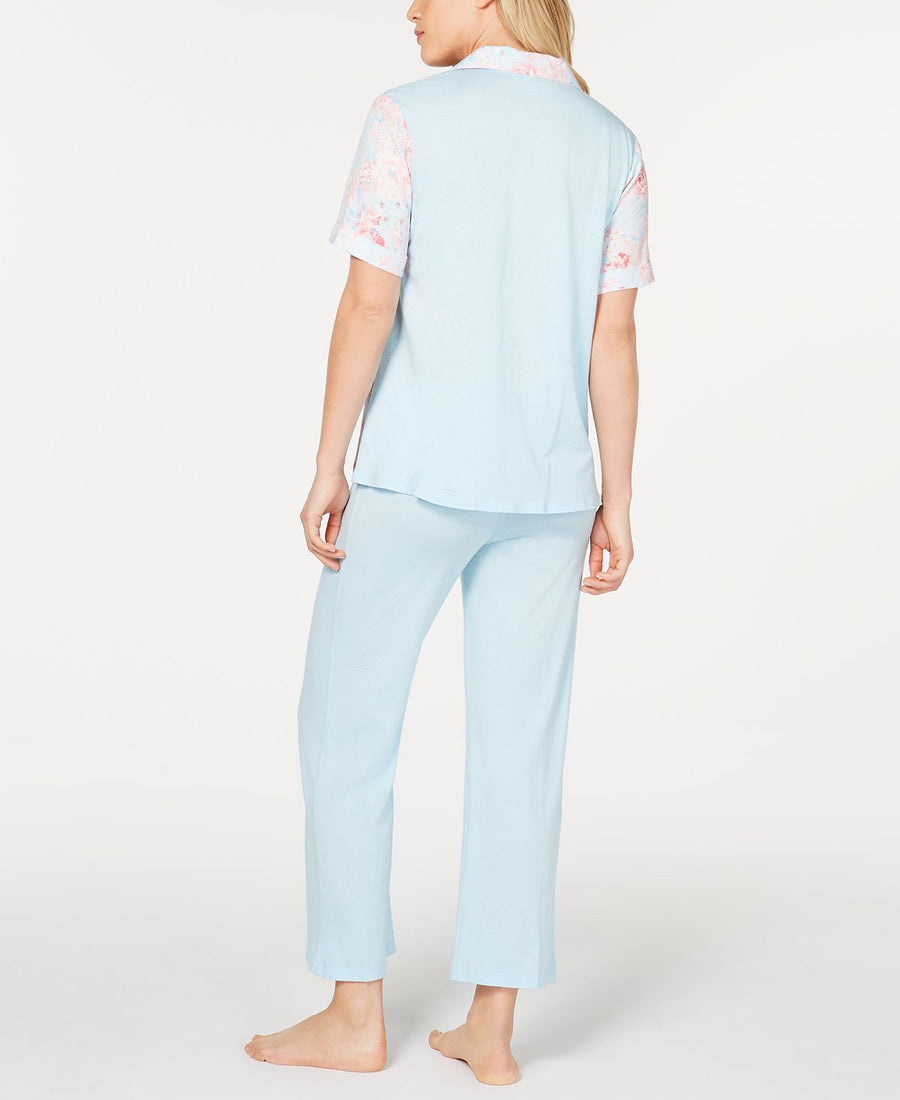 Miss Elaine Printed Top And Pastel Pants Pajama Set Pink