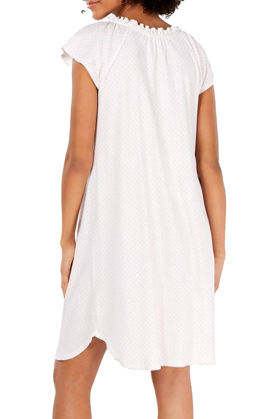 Miss Elaine Ruffled Neck Printed Knit Nightgown in Pink/Grey Foulard