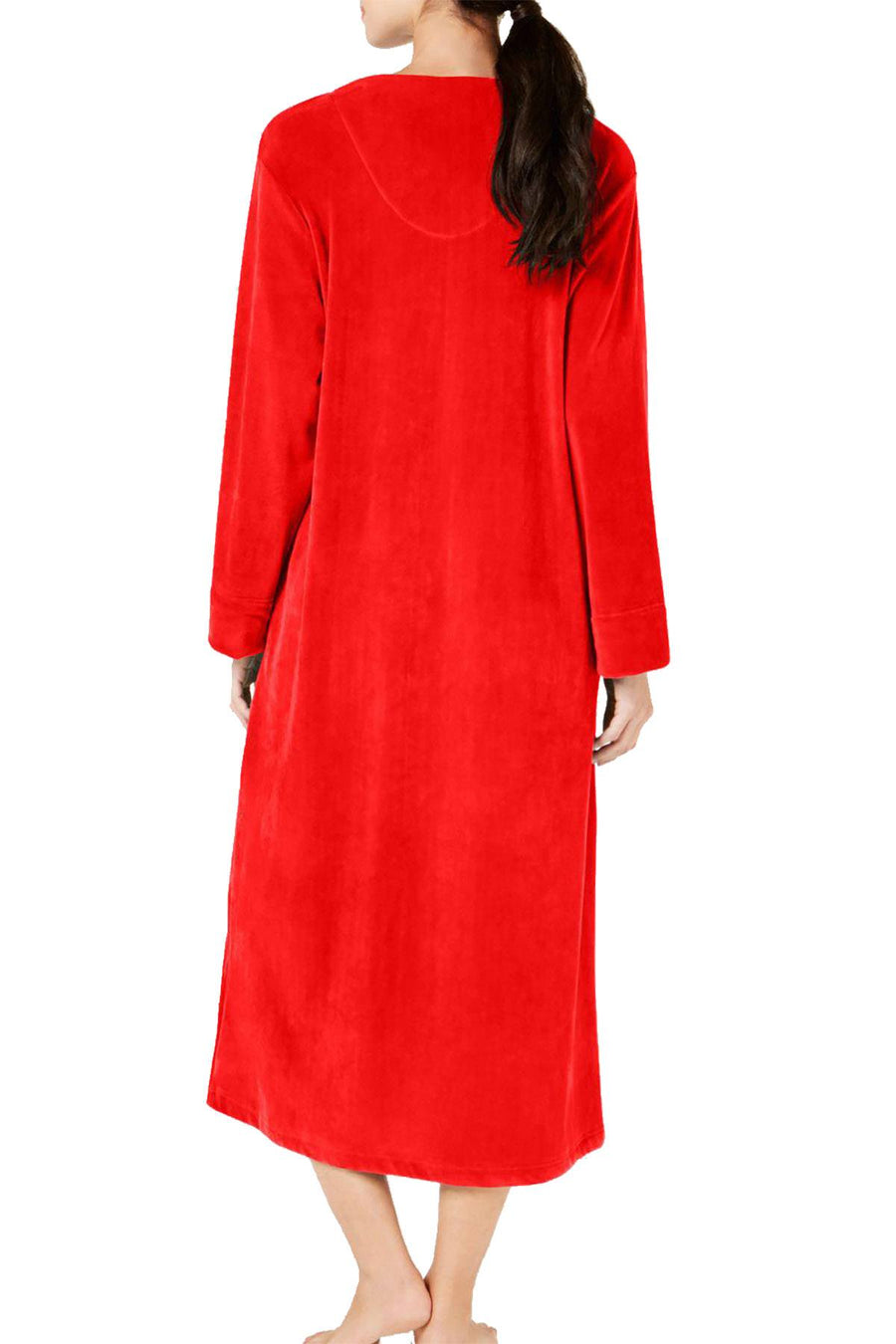 Miss Elaine Velvet Fleece Long Zip Robe in Red