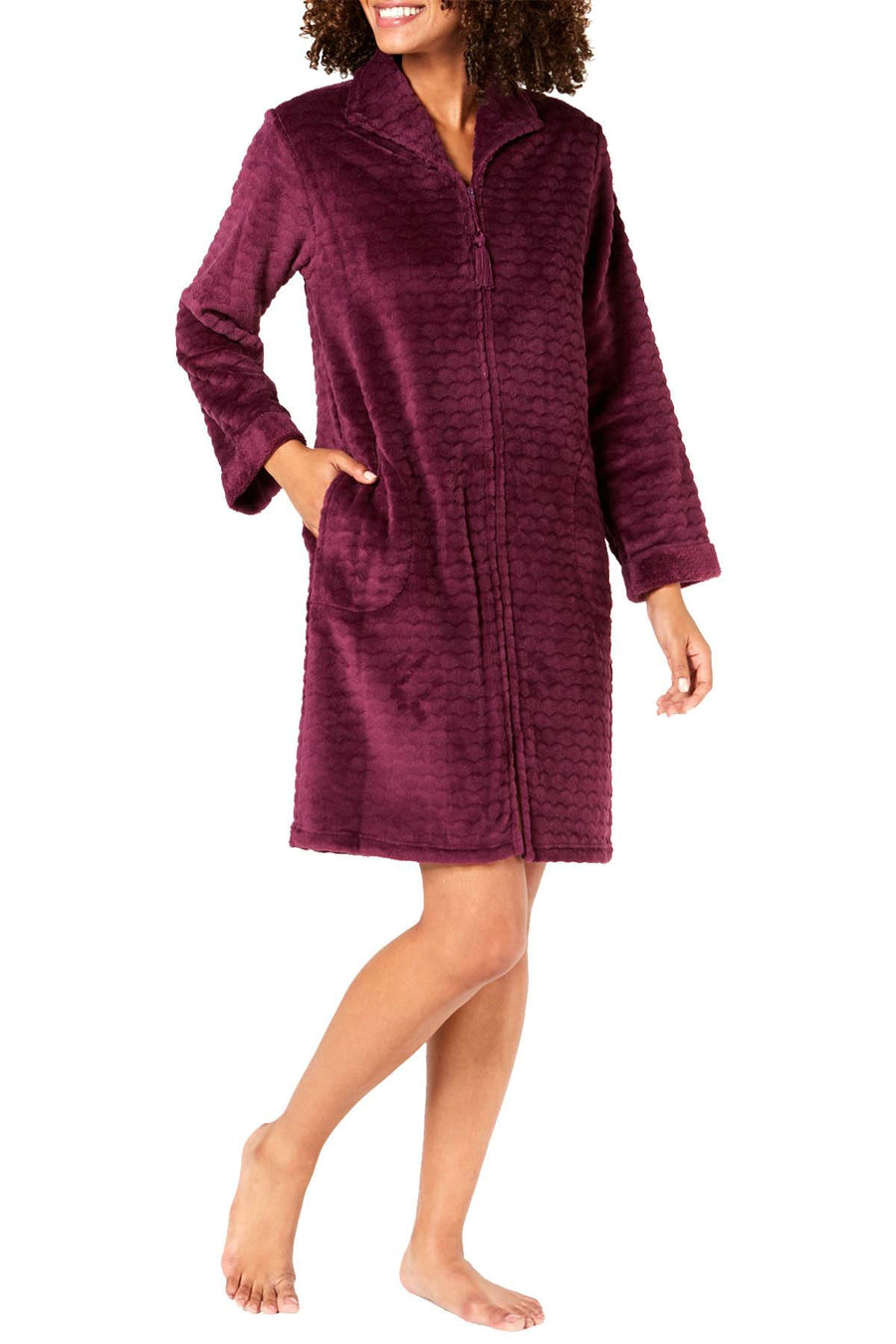 Miss Elaine Wine Jacquard Cuddle Fleece Zip Robe