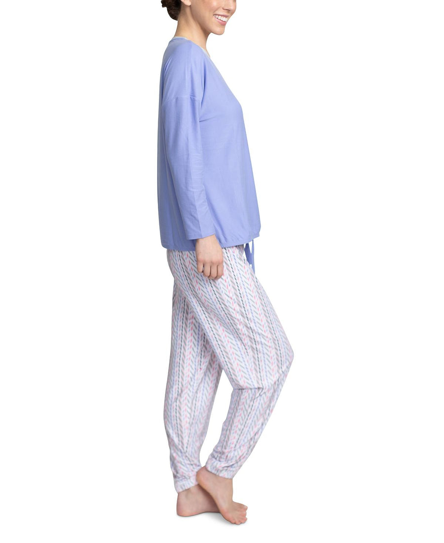 Muk Luks Cool Girl Solid Top & Printed Jogger Pants Pajama Set Purple/azt