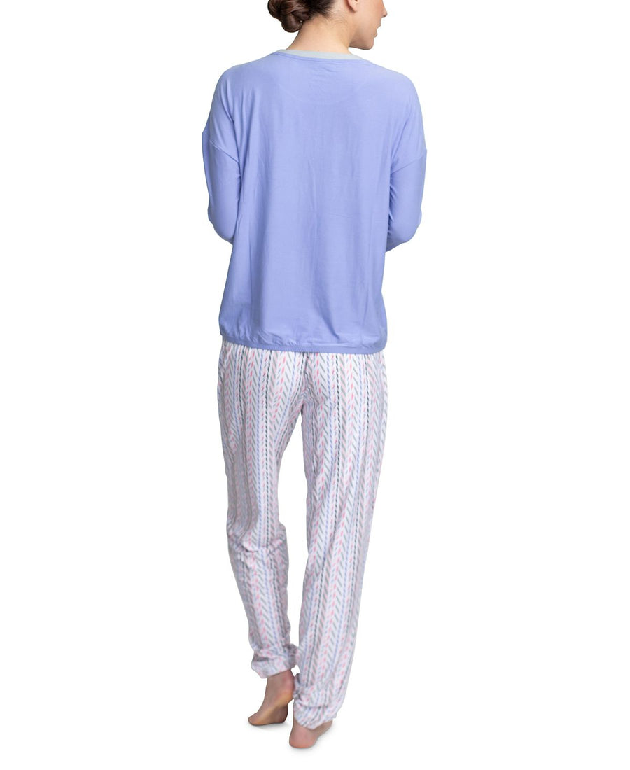 Muk Luks Cool Girl Solid Top & Printed Jogger Pants Pajama Set Purple/azt
