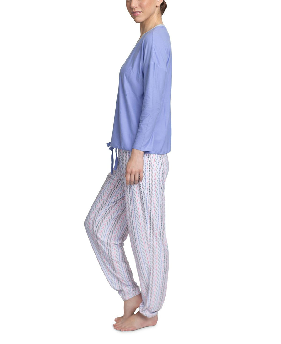 Muk Luks Cool Girl Solid Top & Printed Jogger Pants Pajama Set Purple/azt