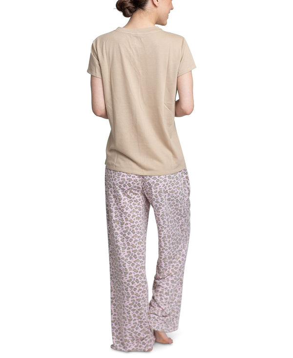 Muk Luks Knit Pajama Set Beige/pnk