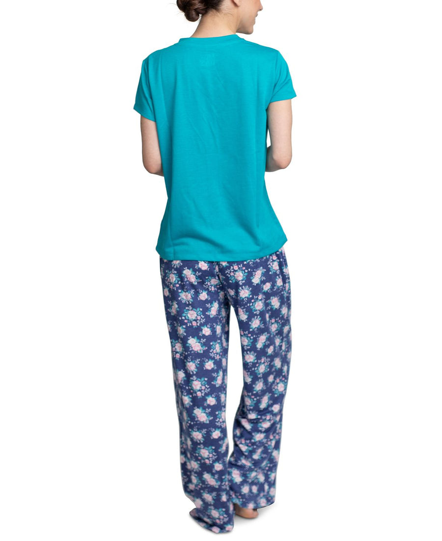 Muk Luks Knit Pajama Set Blue/floral