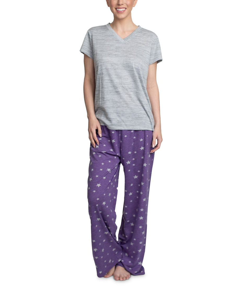 Muk Luks Knit Pajama Set Gry/star
