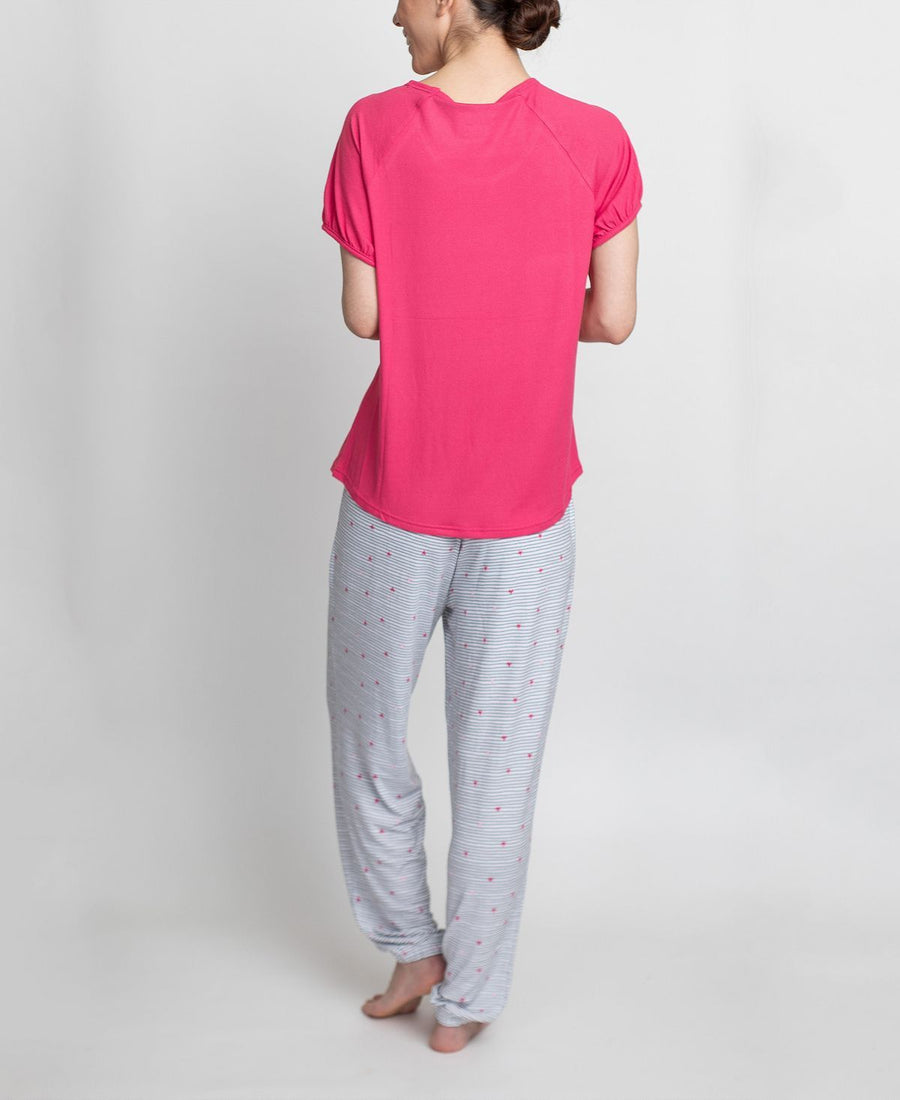 Muk Luks T-shirt & Printed Pants Pajama Set Pink And Stripe