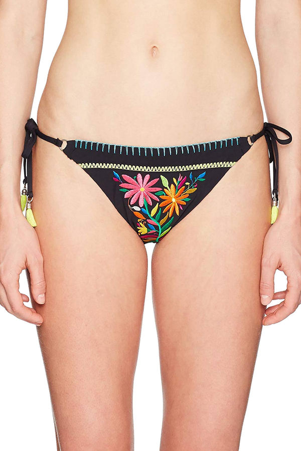 Nanette By Nanette Lepore Isla Marietas Embroidered Sidetie Bikini Bottom in Black