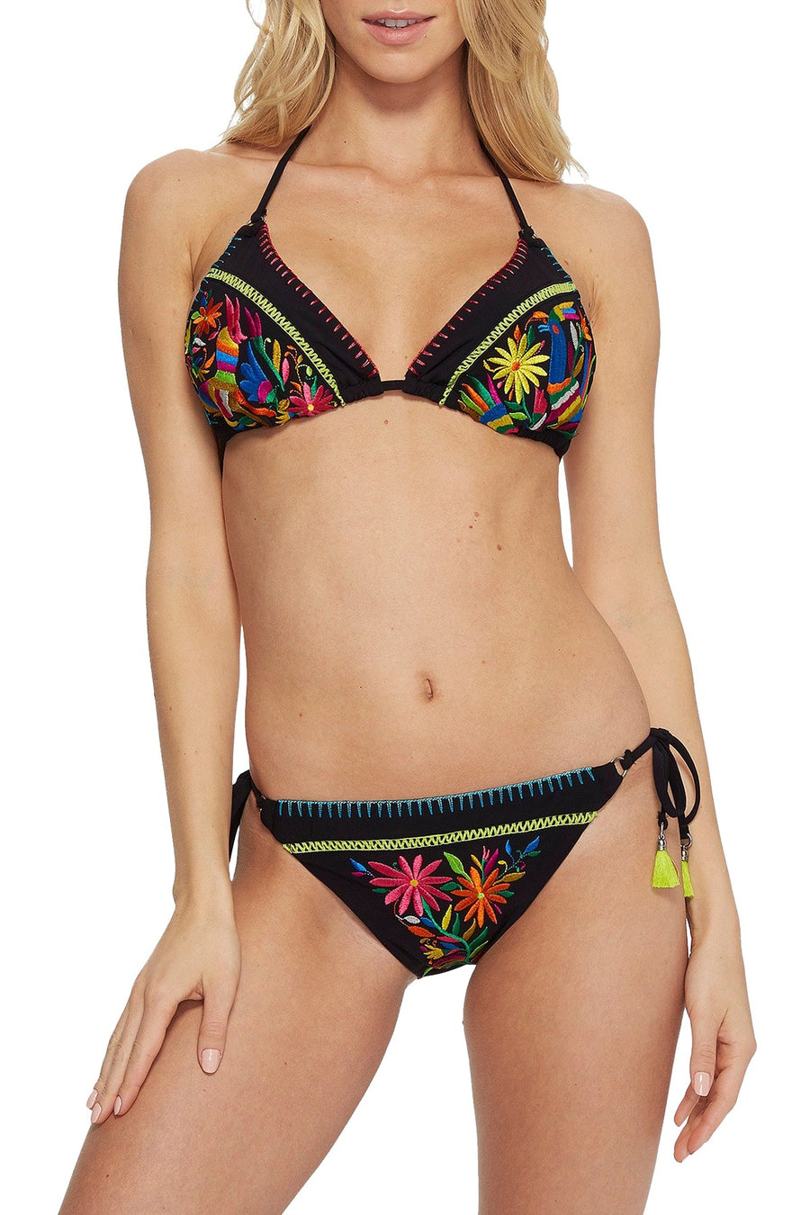 Nanette By Nanette Lepore Isla Marietas Embroidered Sidetie Bikini Bottom in Black