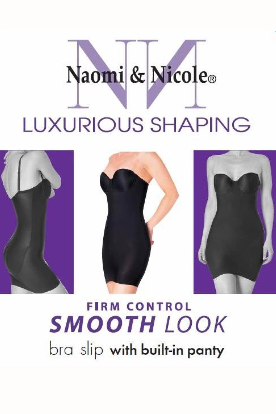 Naomi & Nicole Black Firm-Control Smooth-Look Convertible/Strapless Bra Slip