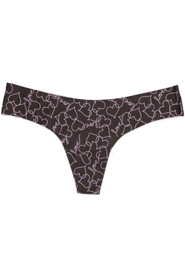 Native Intimates Black Love Hearts Thong
