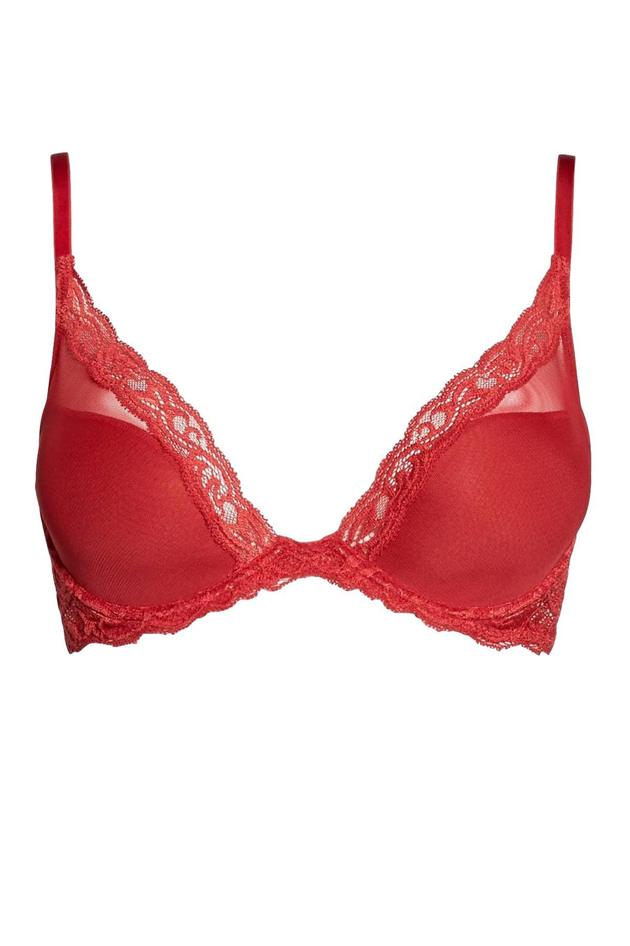 Natori Burnt Red Ravish Feathers Lace Contour Demi Bra
