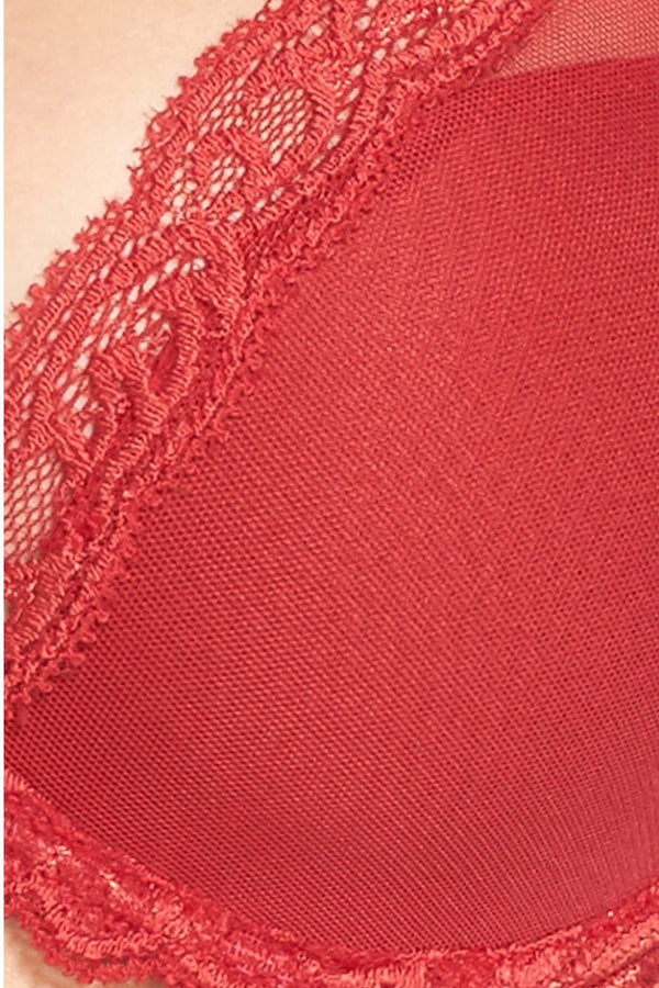 Natori Burnt Red Ravish Feathers Lace Contour Demi Bra