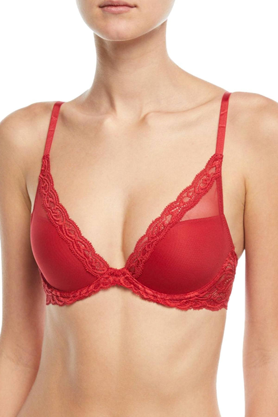 Natori Burnt Red Ravish Feathers Lace Contour Demi Bra
