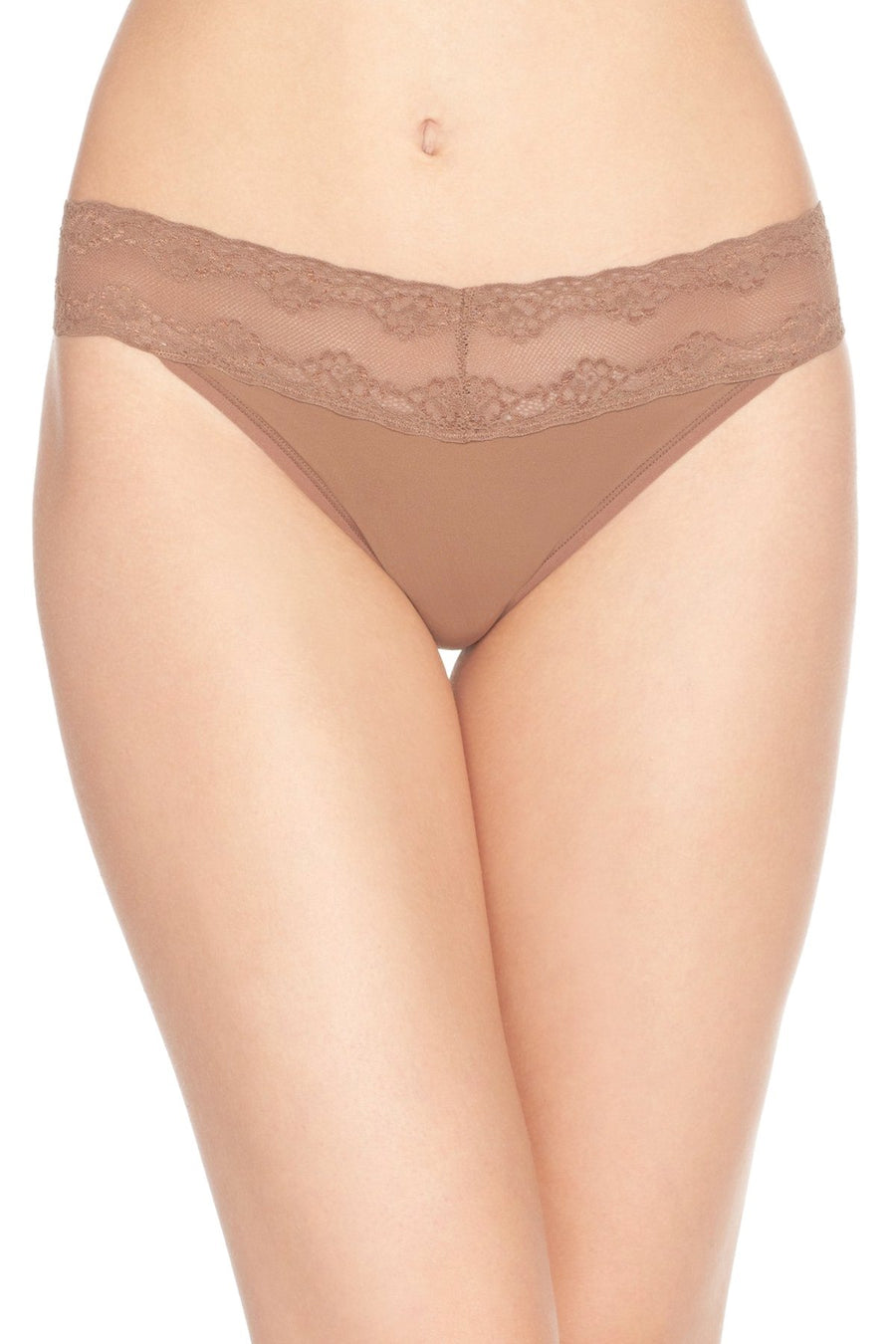 Natori Caramel-Nude Lace-Waist Bliss Perfection Thong