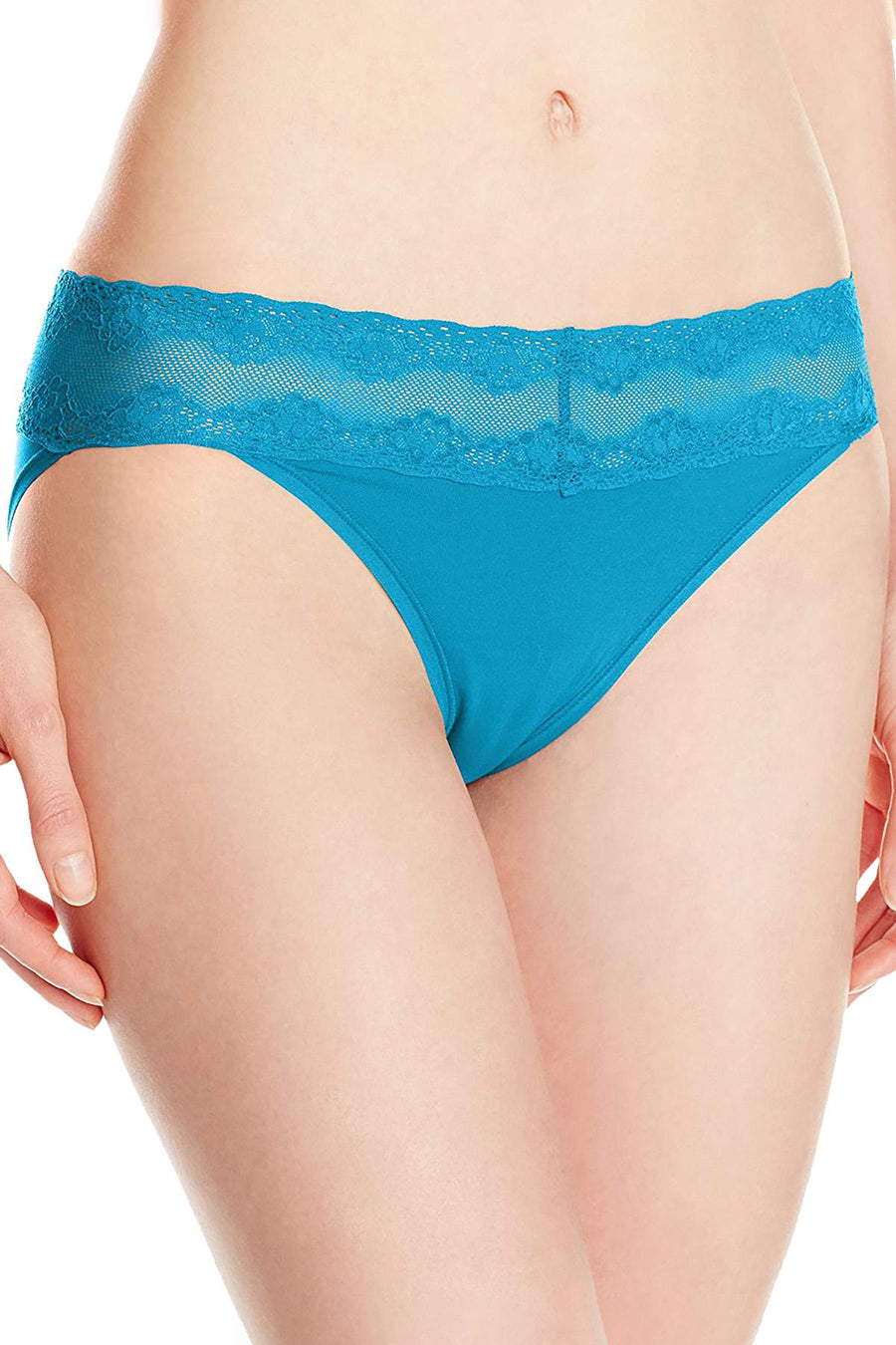 Natori Enamel-Blue Bliss Perfection Lace-Waist V-Kini