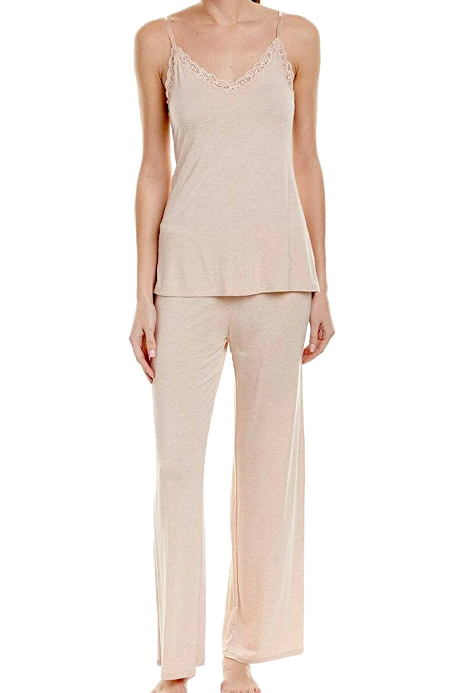 Natori Heather-Pink Feathers Knit Cami/Pant Sleep Set