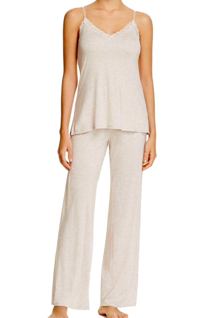 Natori Heather-Pink Feathers Knit Cami/Pant Sleep Set