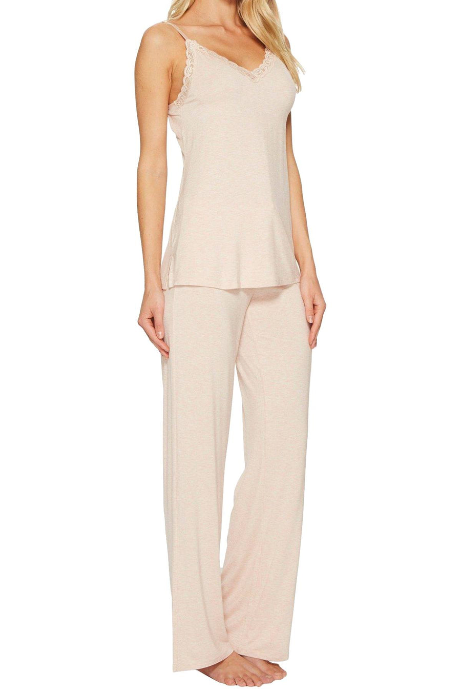 Natori Heather-Pink Feathers Knit Cami/Pant Sleep Set