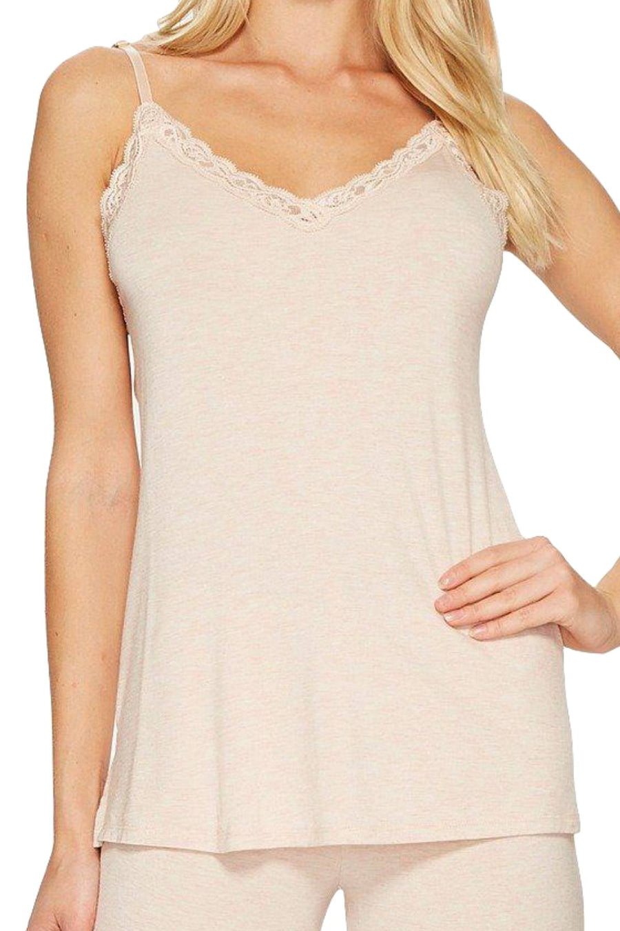 Natori Heather-Pink Feathers Knit Cami/Pant Sleep Set