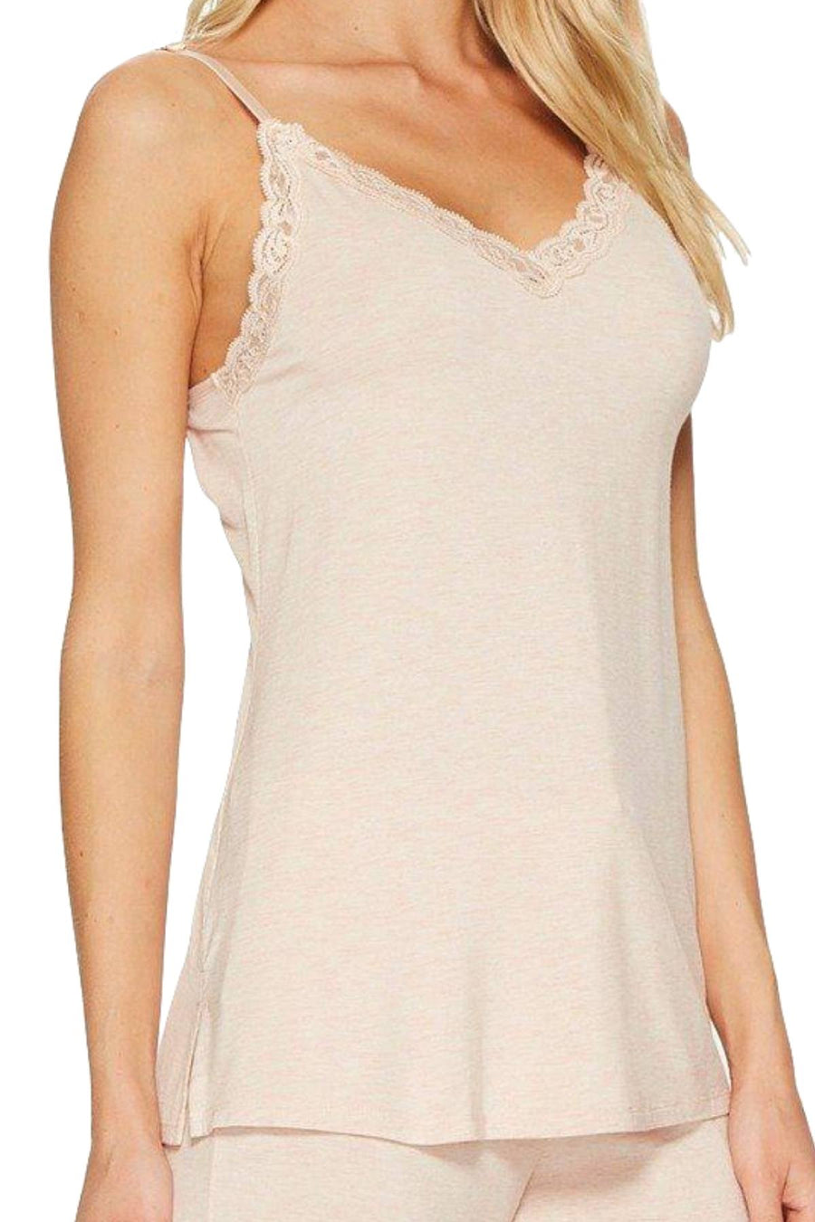 Natori Heather-Pink Feathers Knit Cami/Pant Sleep Set