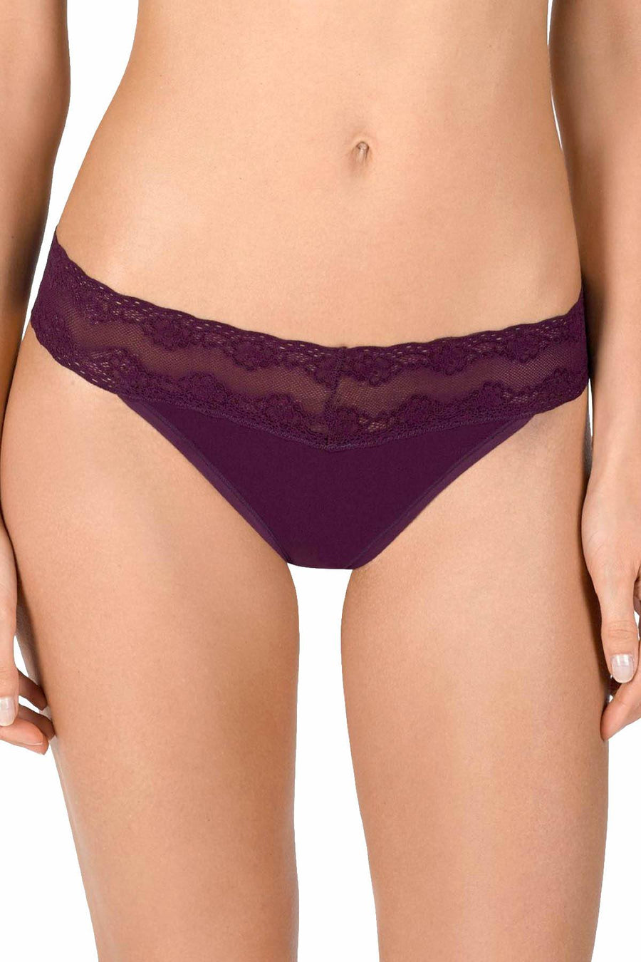 Natori Plum-Velvet Bliss Perfection Lace-Waist Thong