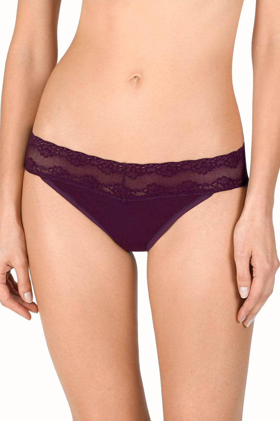 Natori Plum-Velvet Bliss Perfection Lace-Waist V-Kini
