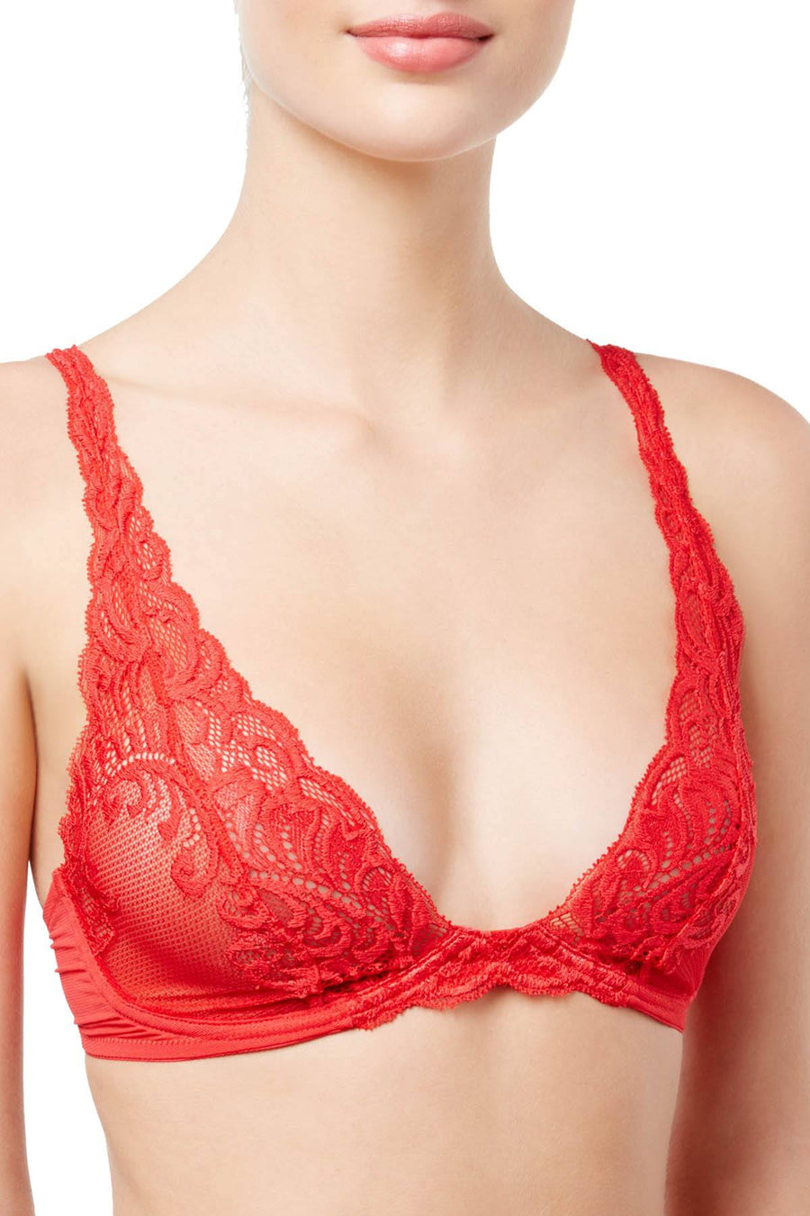 Natori Real Red Feathers Wireless Sheer Lace Bra