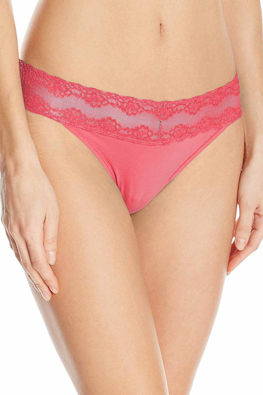 Natori Sunset-Pink Bliss Perfection Lace-Waist Thong