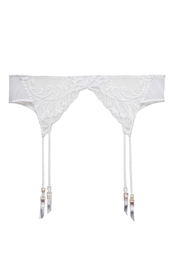 Natori White Feathers Sheer Embroidered Garter Belt