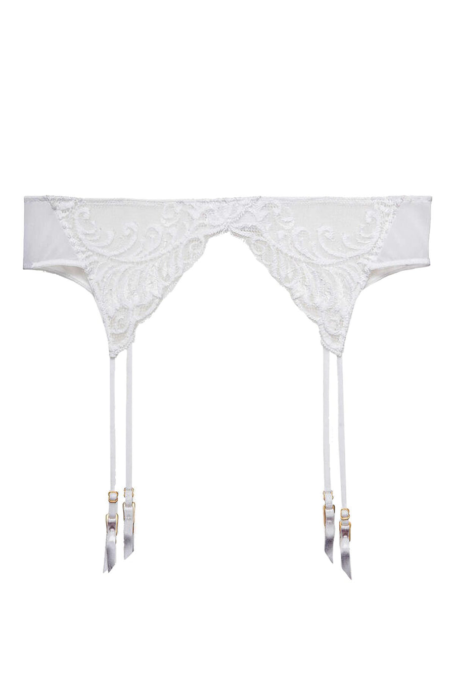 Natori White Feathers Sheer Embroidered Garter Belt